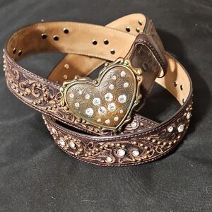 Justin Boots Embellished Brown Belt with Heart Buckle